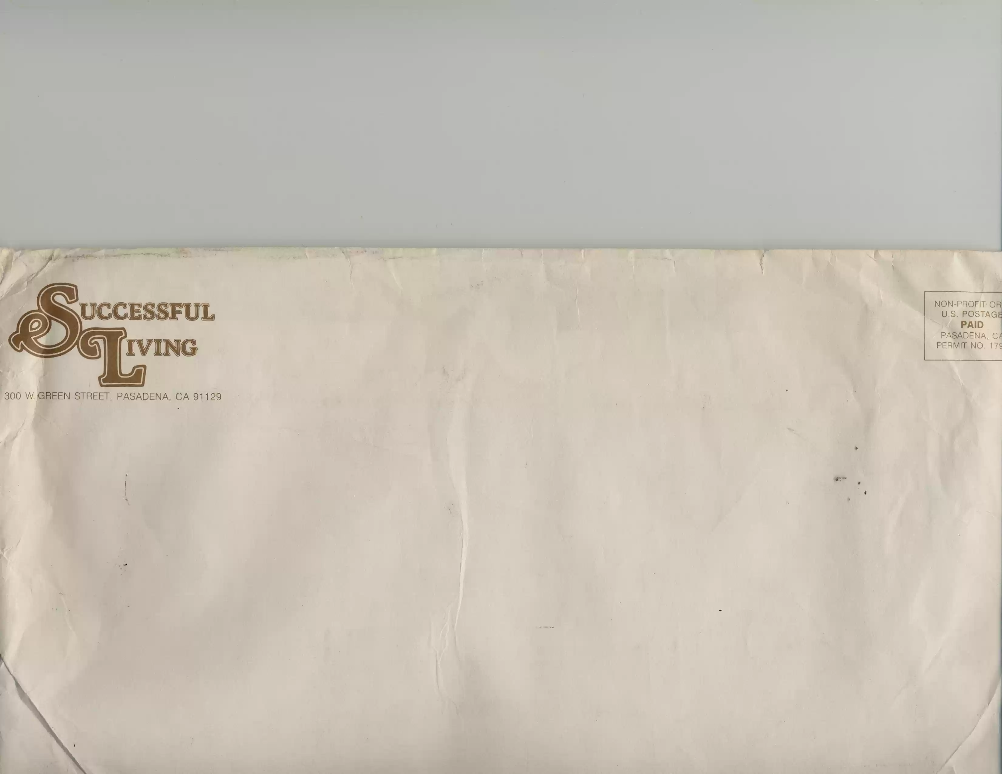 Successful Living envelope, 300 W Green, 1970s